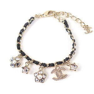 CHANEL Authentic Black Logo Charm Bracelet